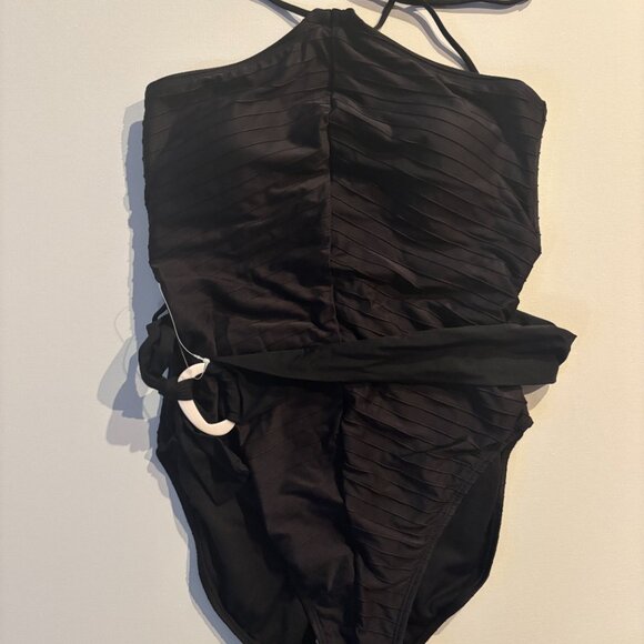 Time and Tru NWT black halter one piece bathing suit (Size L) - Picture 2 of 6